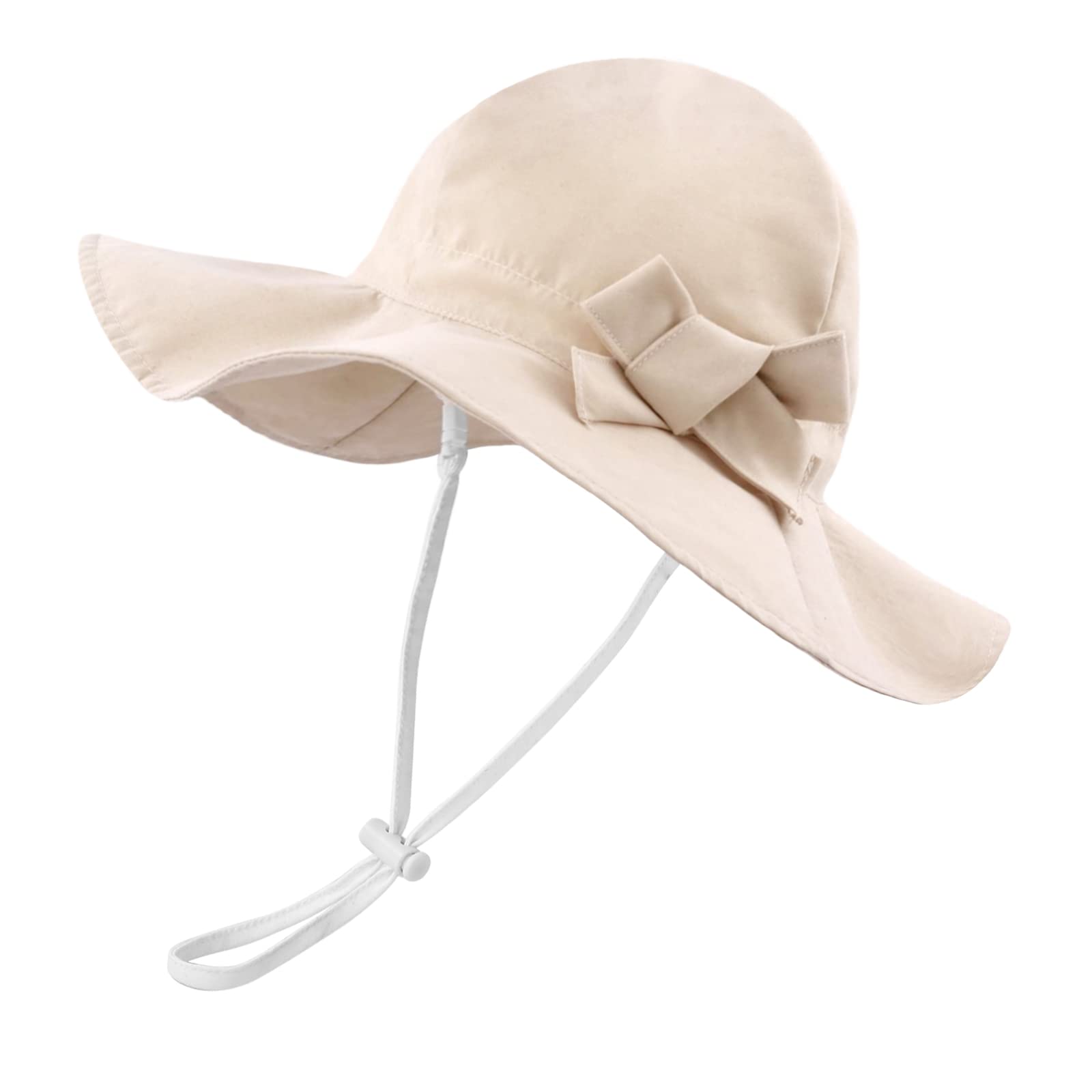 Beige sun hat with a bow on a white background