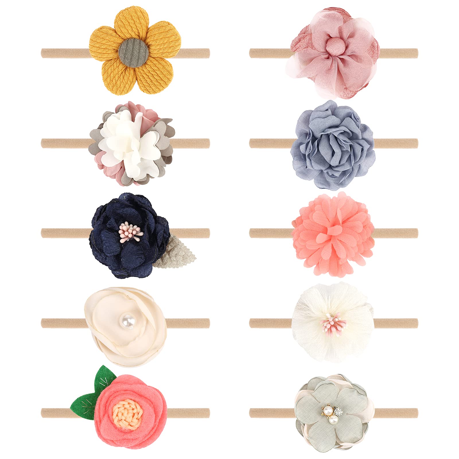 Set of colorful floral headbands on a white background
