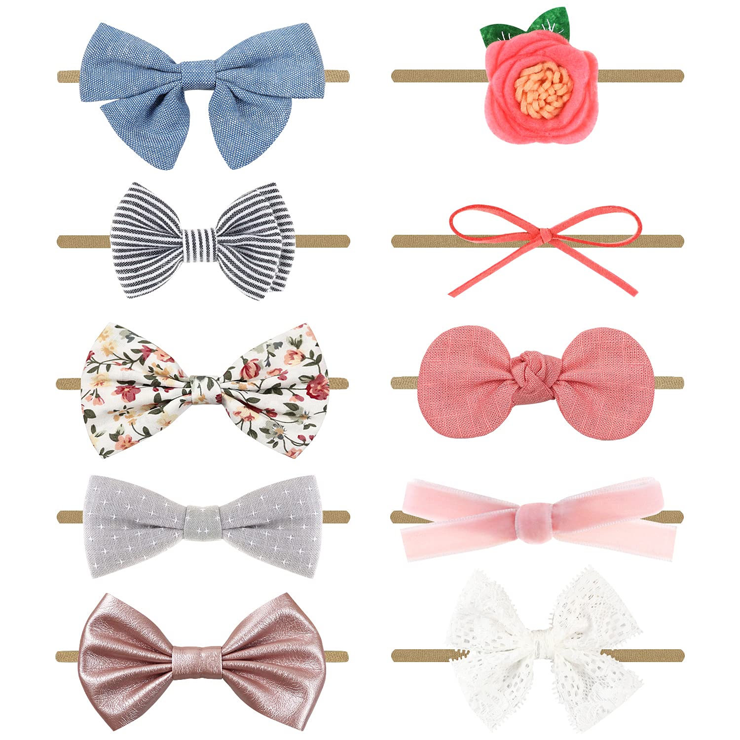 Collection of various hair bows on a white background