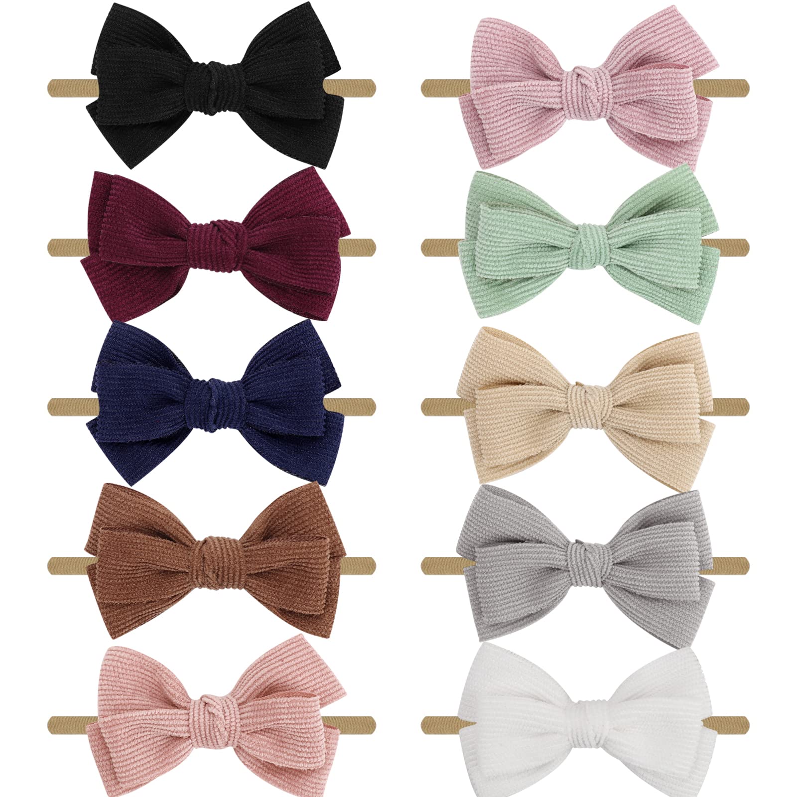 Collection of colorful bow hair clips on a white background